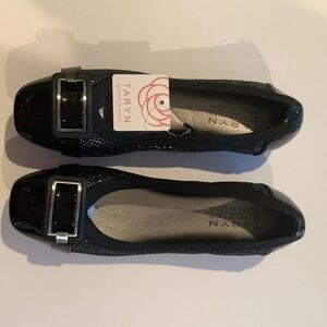 Taryn By Taryn Rose Black Patent Buckle Ballet Flats 9 New